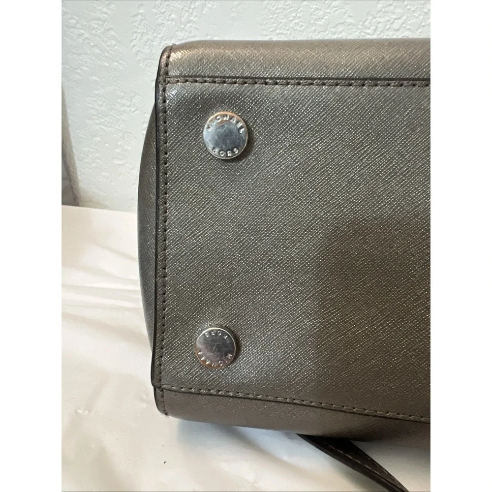 Michael Kors Satchel Women Large Selma Saffiano Leather Bag Silver 16.25x 9x 6